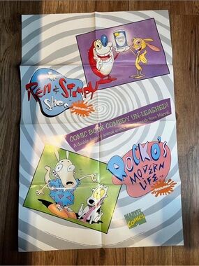 Vintage 90s The Ren & Stimpy Show x Rocko Poster Nickelodeon